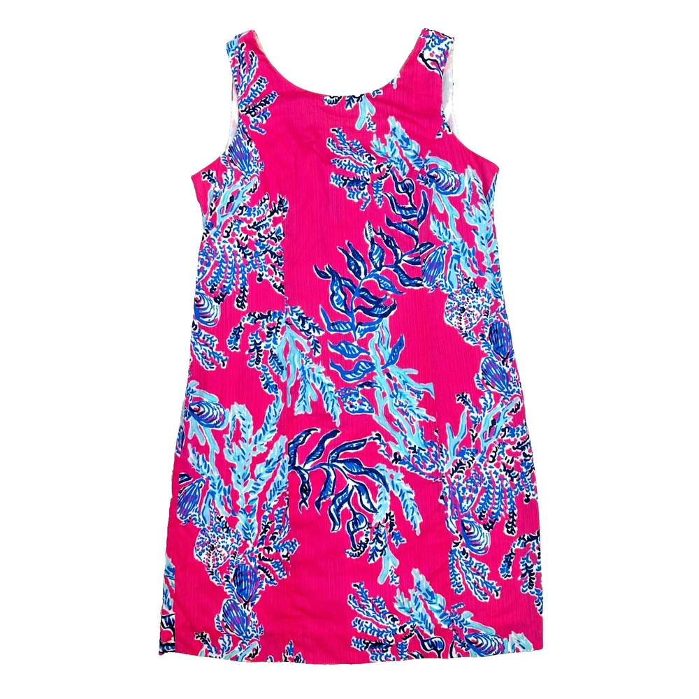 Lilly Pulitzer Cotton Mini Dress Hot Pink Coral Print Palm Beach Tropical 4